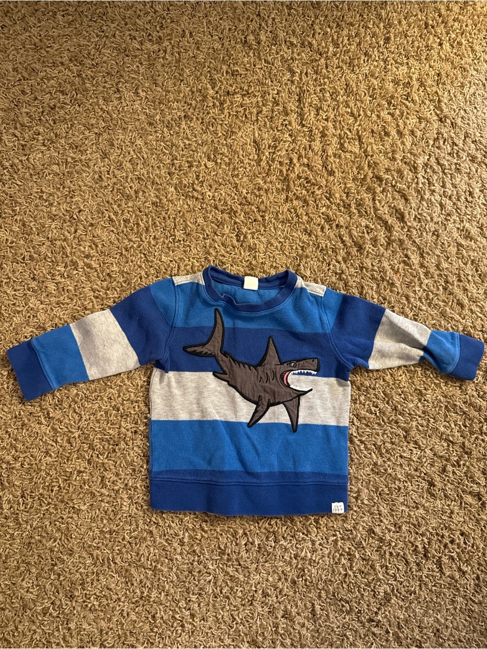 GAP Blue & Gray Striped Shark Sweatshirt - Kids